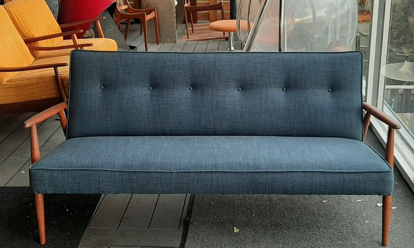 REFINISHED MID Century Modern 3-Seater Sofa w NEW navy/grey wool upholstery, PERFECT - Mid Century Modern Toronto