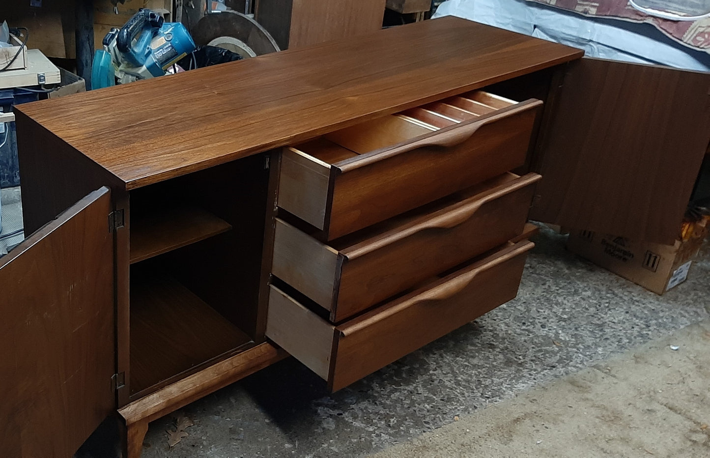 REFINISHED MCM Walnut Buffet Sideboard 5 ft Perfect