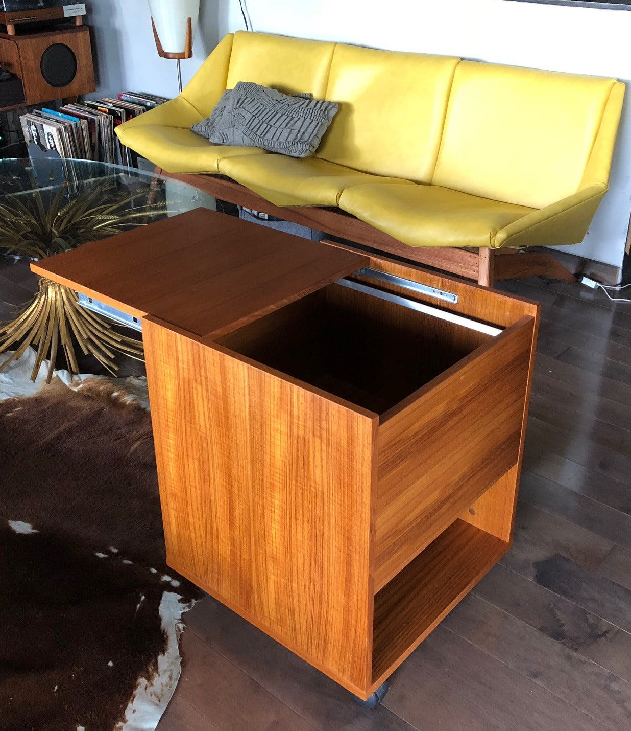 Restored Danish Modern Teak Rolling Filing or Bar cabinet small, perfect condition - Mid Century Modern Toronto