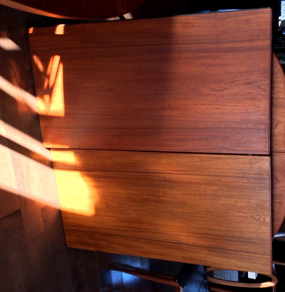 REFINISHED Oval Mid-Century Modern SOLID Teak Dining Table with Two Extension Leaves and Curved Leg Detail- Large - Mid Century Modern Toronto