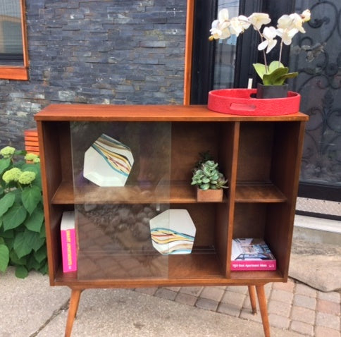 REFINISHED MCM Walnut Display Bookcase 40" - Mid Century Modern Toronto