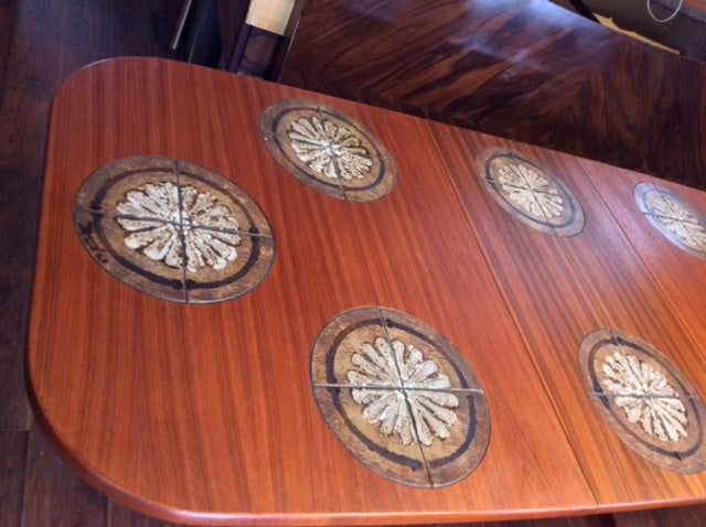 Danish Mid Century Modern Teak Extendable Dining Table with Inlaid Tiles REFINISHED 5 - 8.5 feet - Mid Century Modern Toronto
