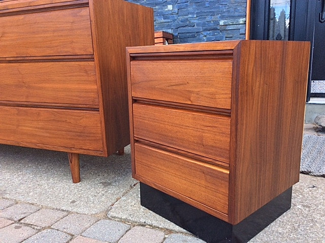 REFINISHED Mid Century Modern Teak Dresser 6 Drawers and 2 Night Stands - Mid Century Modern Toronto