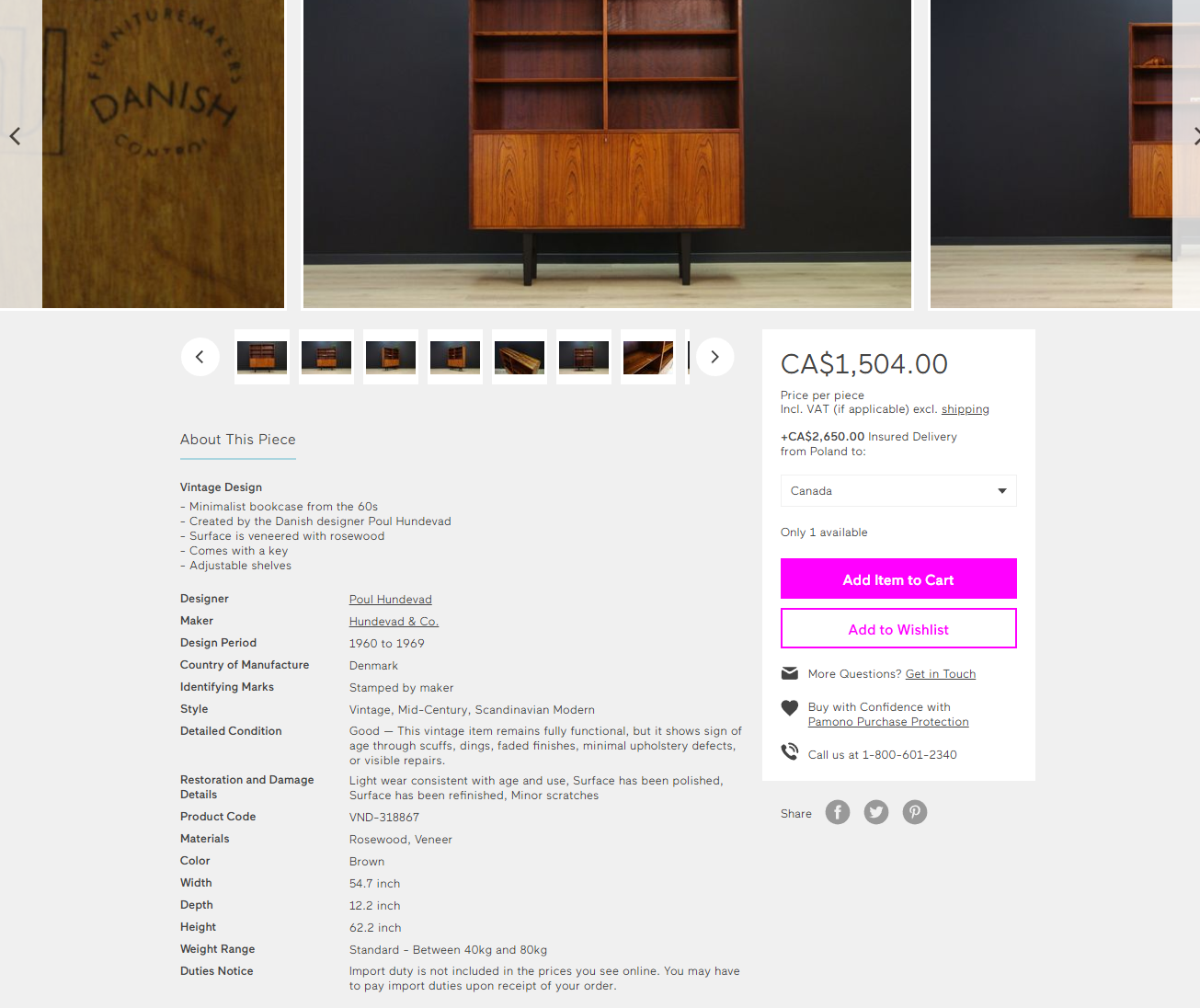 Restored Danish Modern Rosewood Bookcase Display Bar by Poul Hundevad, 54" x 12" x H 63" - Mid Century Modern Toronto