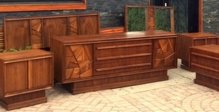 REFINISHED MCM Walnut Brutalist Bedroom SET in Paul Evans style, PERFECT - Mid Century Modern Toronto