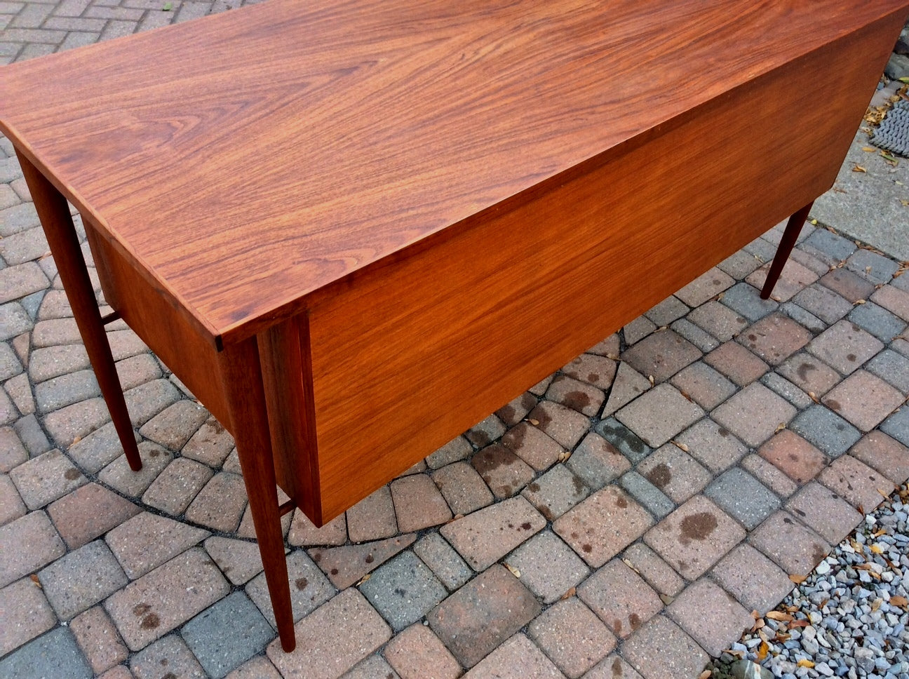REFINISHED Danish Mid Century Modern Teak Desk. Finished on all sides. - Mid Century Modern Toronto