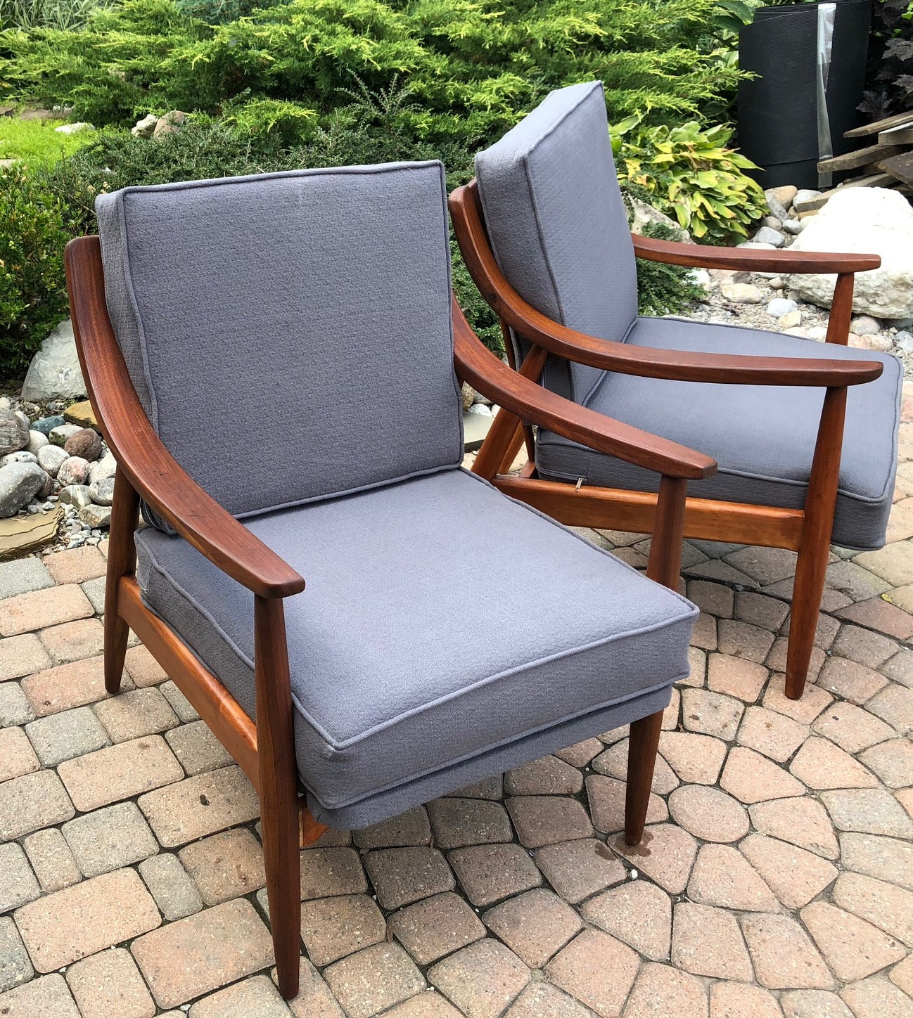 RESERVED FOR PETER & KAREN *******REFINISHED REUPHOLSTERED MCM Walnut Sofa & 2 Lounge Chairs Grey (buy all set or separately) - Mid Century Modern Toronto