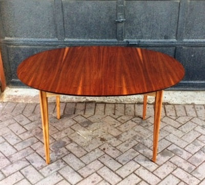 REFINISHED MCM Walnut Table Oval w 2 Leaves 54"-84" - Mid Century Modern Toronto