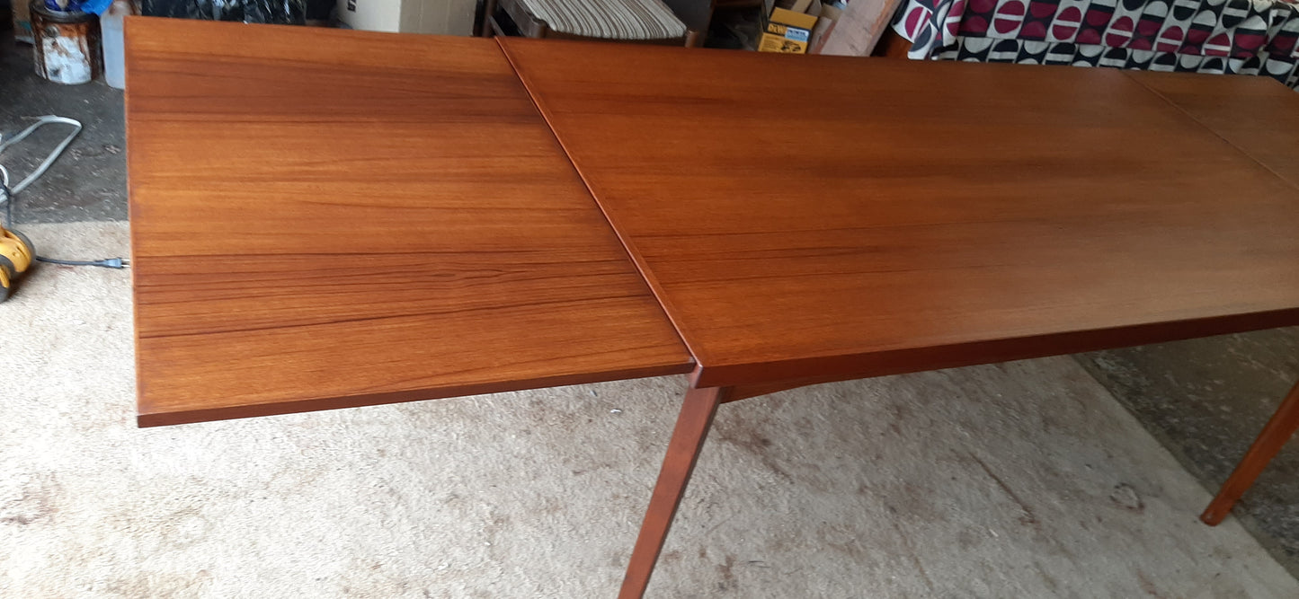 REFINISHED Danish MCM Teak Draw Leaf Table by H. Kjaernulf 65"-113" PERFECT, large