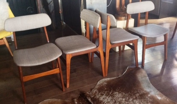 4 Danish MCM Solid Teak Chairs REUPHOLSTERED $195 each - Mid Century Modern Toronto