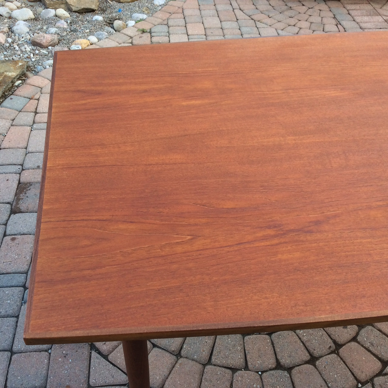 Mid Century Modern Teak Dining Table Extendable with 2 Leaves / Draw Leaf or Pocket Leaf -REFINISHED, Surfboard shape - Mid Century Modern Toronto