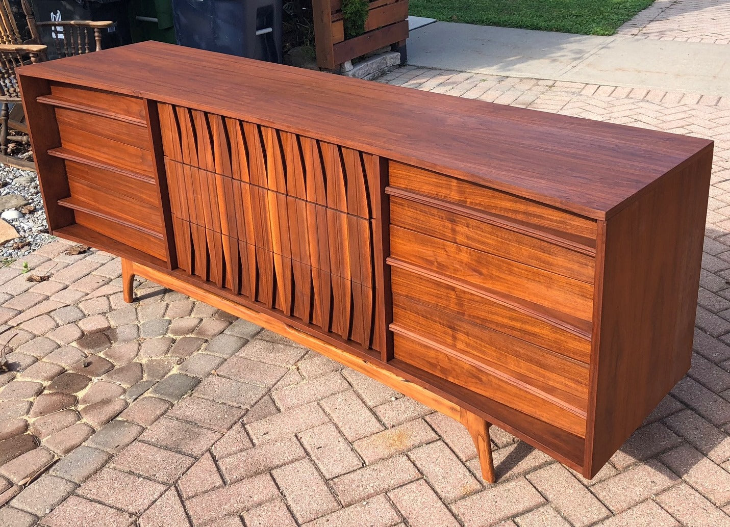 REFINISHED Sculptural MCM Walnut Dresser 9 drawers or Credenza 7ft perfect - Mid Century Modern Toronto