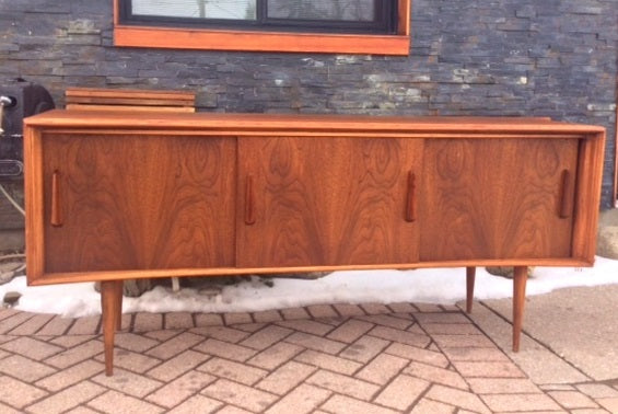 Mid Century Modern Walnut Sideboard TV Console REFINISHED 68" - Mid Century Modern Toronto