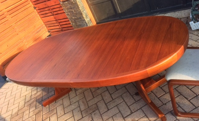 REFINISHED Grand MCM Teak Table w 1 Leaf Oval 71"-92" - Mid Century Modern Toronto