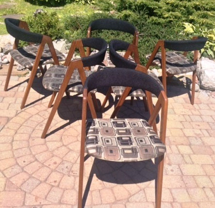 6 RESTORED MCM Kai Kristiansen “A -Frame” Teak Dining Chairs, each $375 on sale - Mid Century Modern Toronto