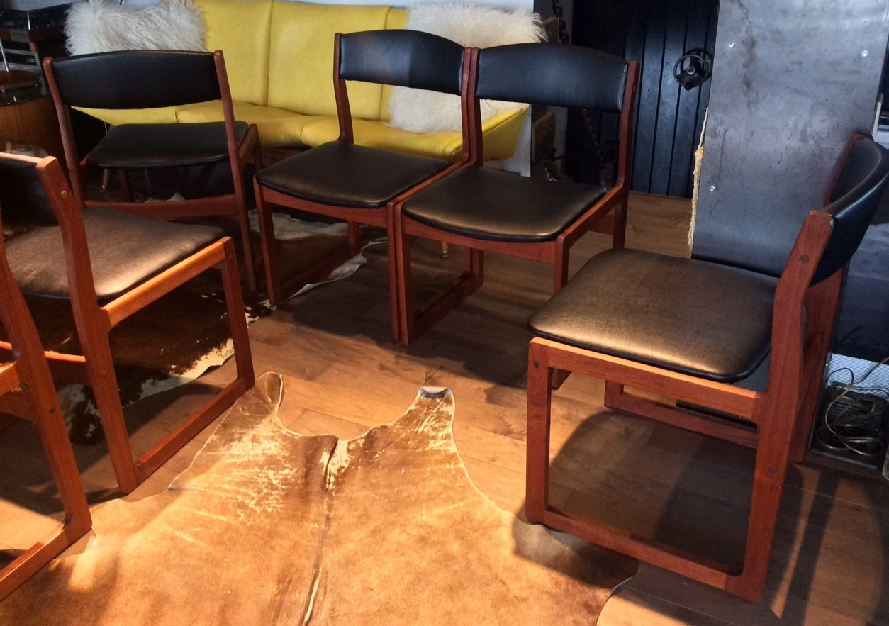 6 Danish MCM Teak Sleigh Chairs REFINISHED REUPHOLSTERED $149 each - Mid Century Modern Toronto