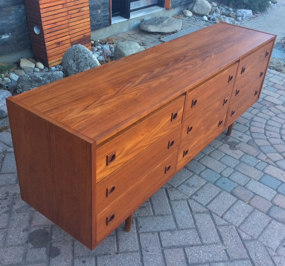 REFINISHED Mid Century Modern Teak Dresser 9 Drawers - Mid Century Modern Toronto