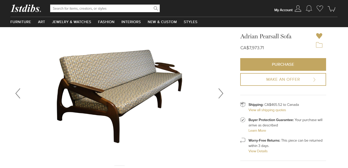 ON HOLD REFINISHED REUPHOLSTERED Adrian Pearsall Sofa Walnut & Grey Velvet 100" - Mid Century Modern Toronto