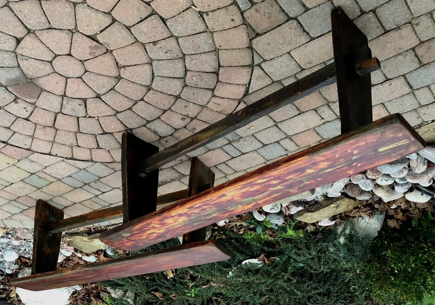 Reclaimed wood rustic bench - compact & foldable, inside/outside - Mid Century Modern Toronto