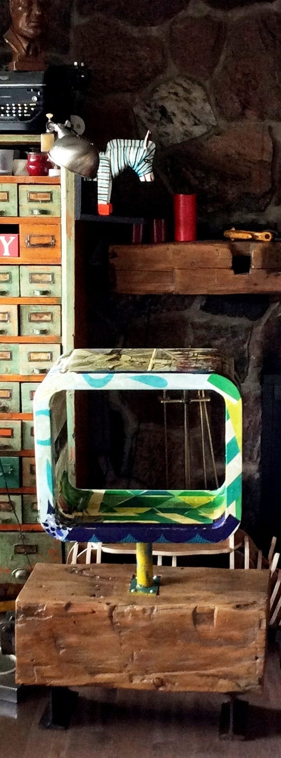 Unique Barn Beam Bench with Rotating Display One of the Kind - Mid Century Modern Toronto