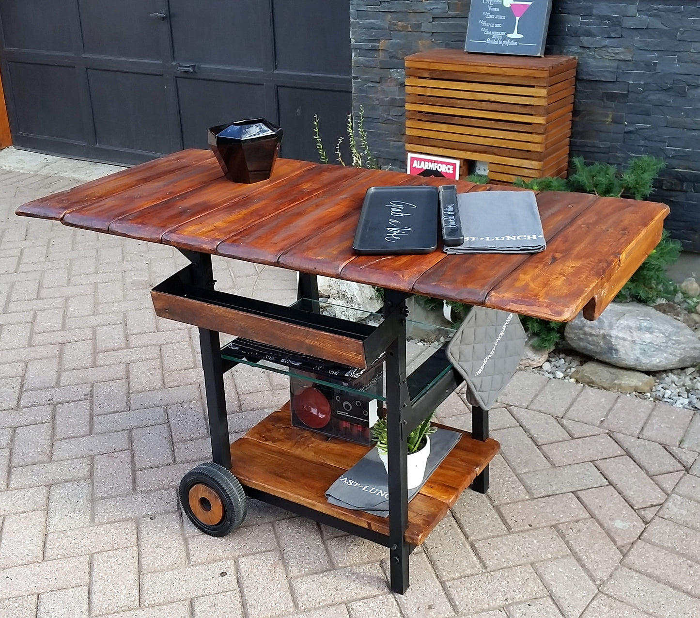 Bar Serving Cart Trolley One of the Kind Reclaimed Industrial Modern Rustic - Mid Century Modern Toronto