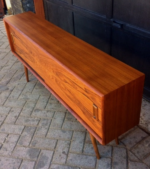 REFINISHED Danish MCM Teak Media Console NARROW & LOW 5 ft - Mid Century Modern Toronto