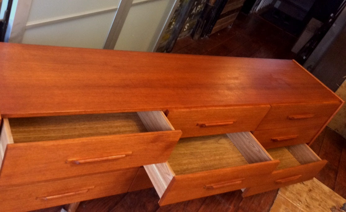 REFINISHED Mid-Century Modern Teak 9 drawers Dresser - Mid Century Modern Toronto