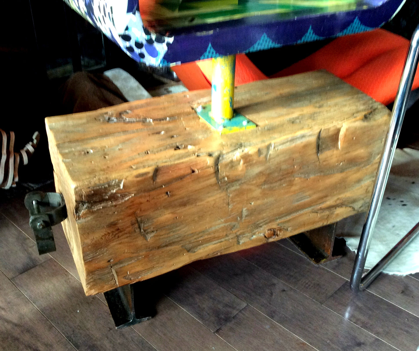Unique Barn Beam Bench with Rotating Display One of the Kind - Mid Century Modern Toronto
