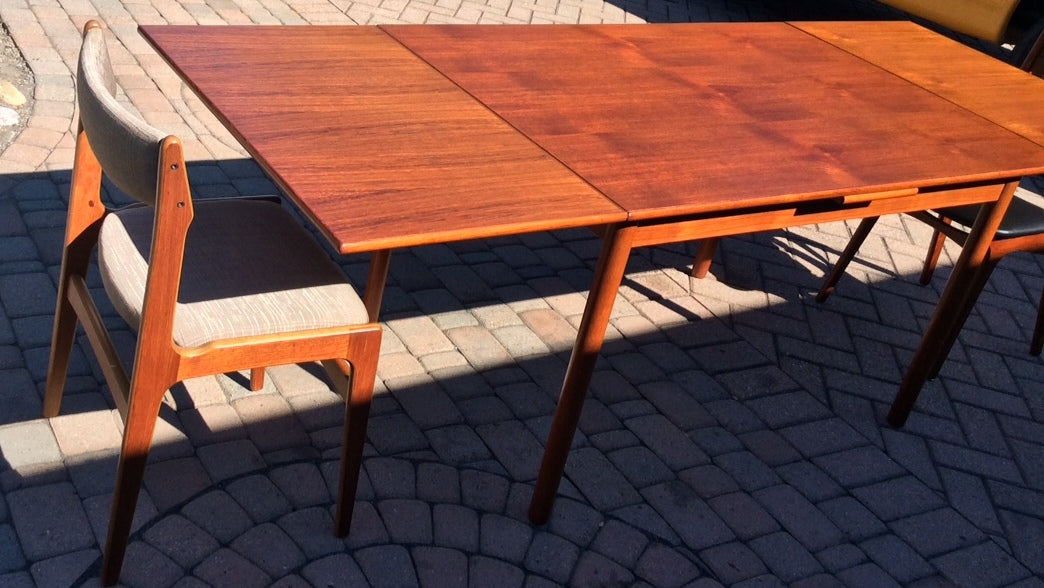 REFINISHED Mid Century Modern Teak Dining Table Extendable with 2 Leaves / Draw Leaf/ Pocket Leaf made in Denmark - Mid Century Modern Toronto