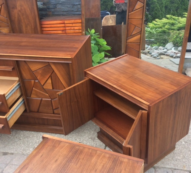 REFINISHED MCM Walnut Brutalist Bedroom SET in Paul Evans style, PERFECT - Mid Century Modern Toronto