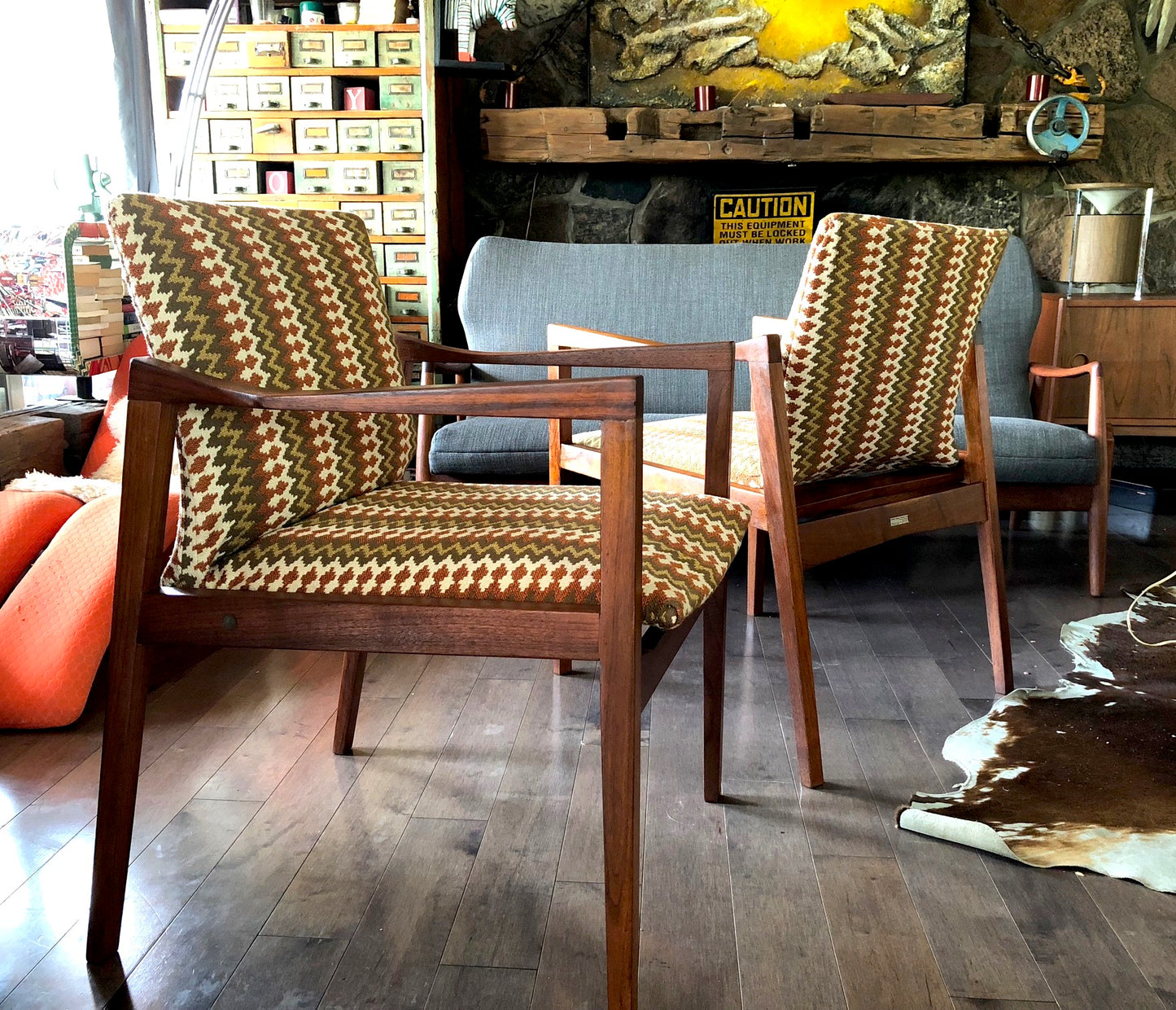 A Pair of REFINISHED REUPHOLSTERED MCM Walnut Armchairs by Walter Nugent, each $499 - Mid Century Modern Toronto