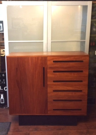 MCM Teak Gentlemen’s Chest Wardrobe w black pedestal REFINISHED 48" - Mid Century Modern Toronto