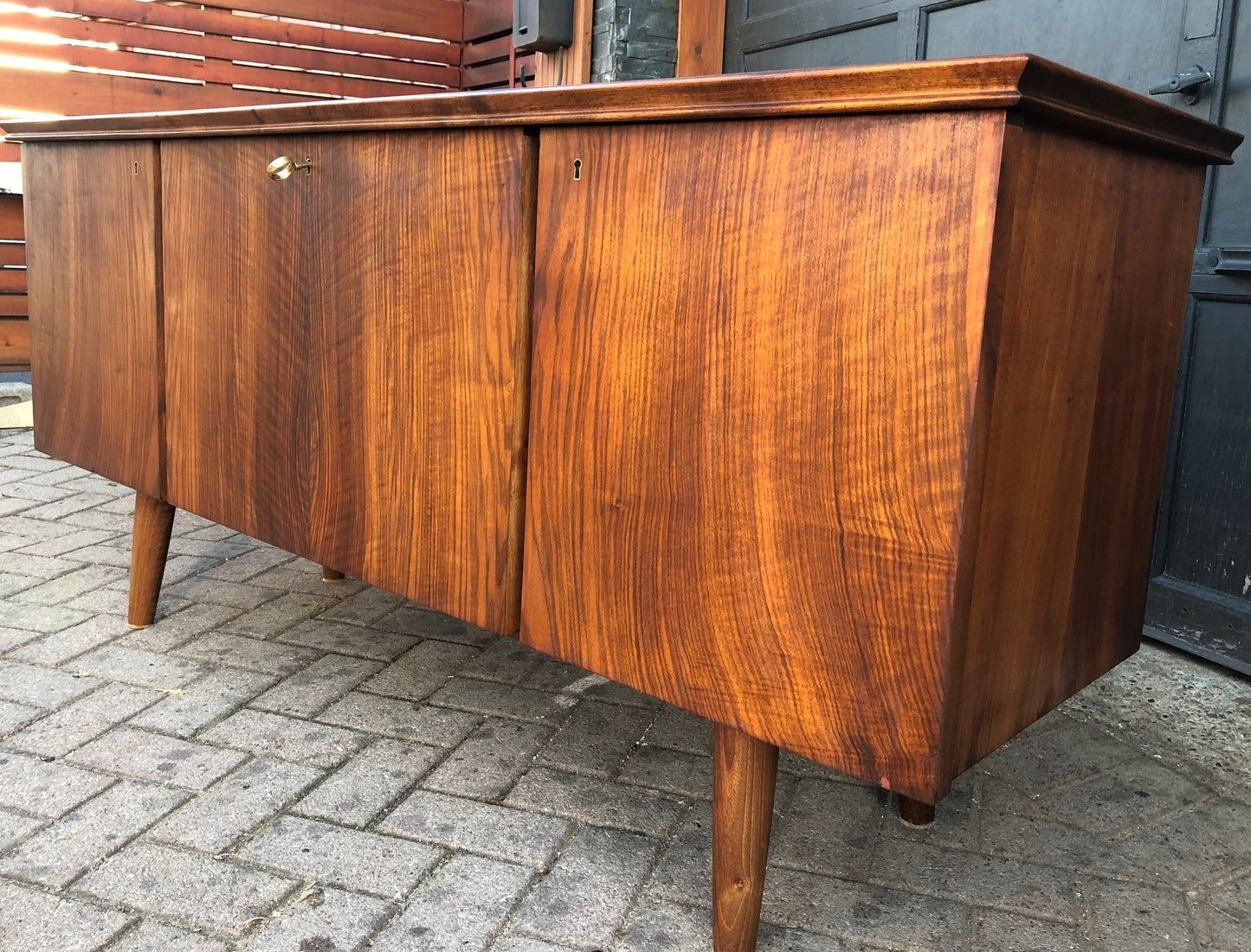 REFINISHED Italian MCM Teak & Walnut Bar Credenza 65.5" - Mid Century Modern Toronto