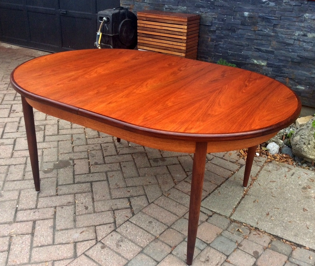 REFINISHED Mid Century Modern Oval Teak Dining Table Extendable Self Storing with butterfly leaf by GPlan - Mid Century Modern Toronto