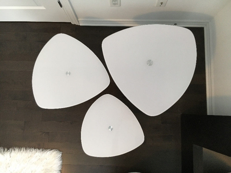 Mid Century Modern White Glass Tulip Accent Tables, set of 3, like new - Mid Century Modern Toronto
