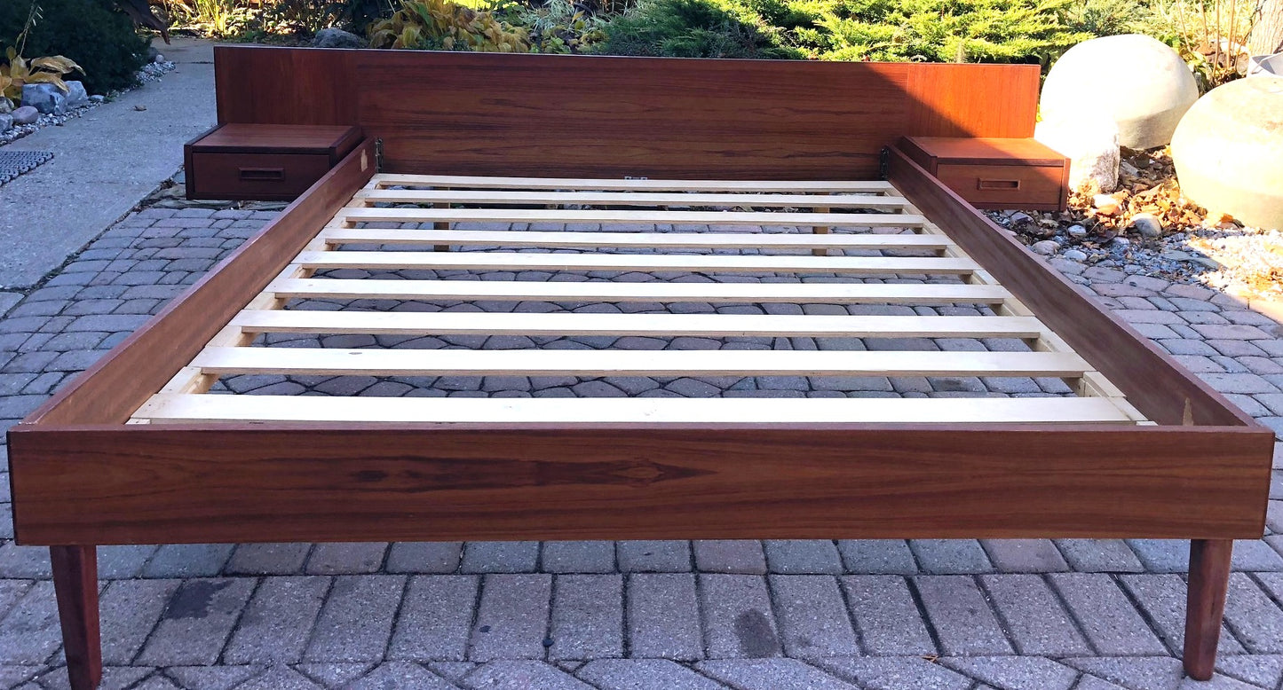 REFINISHED MCM Teak Bed with floating night stands Queen, Low profile - Mid Century Modern Toronto