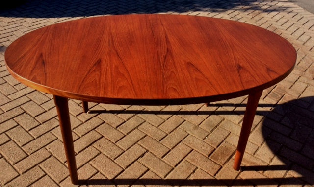 REFINISHED MCM Oval Teak Table w 3 Leaves by Punch Designs 64"-100" - Mid Century Modern Toronto