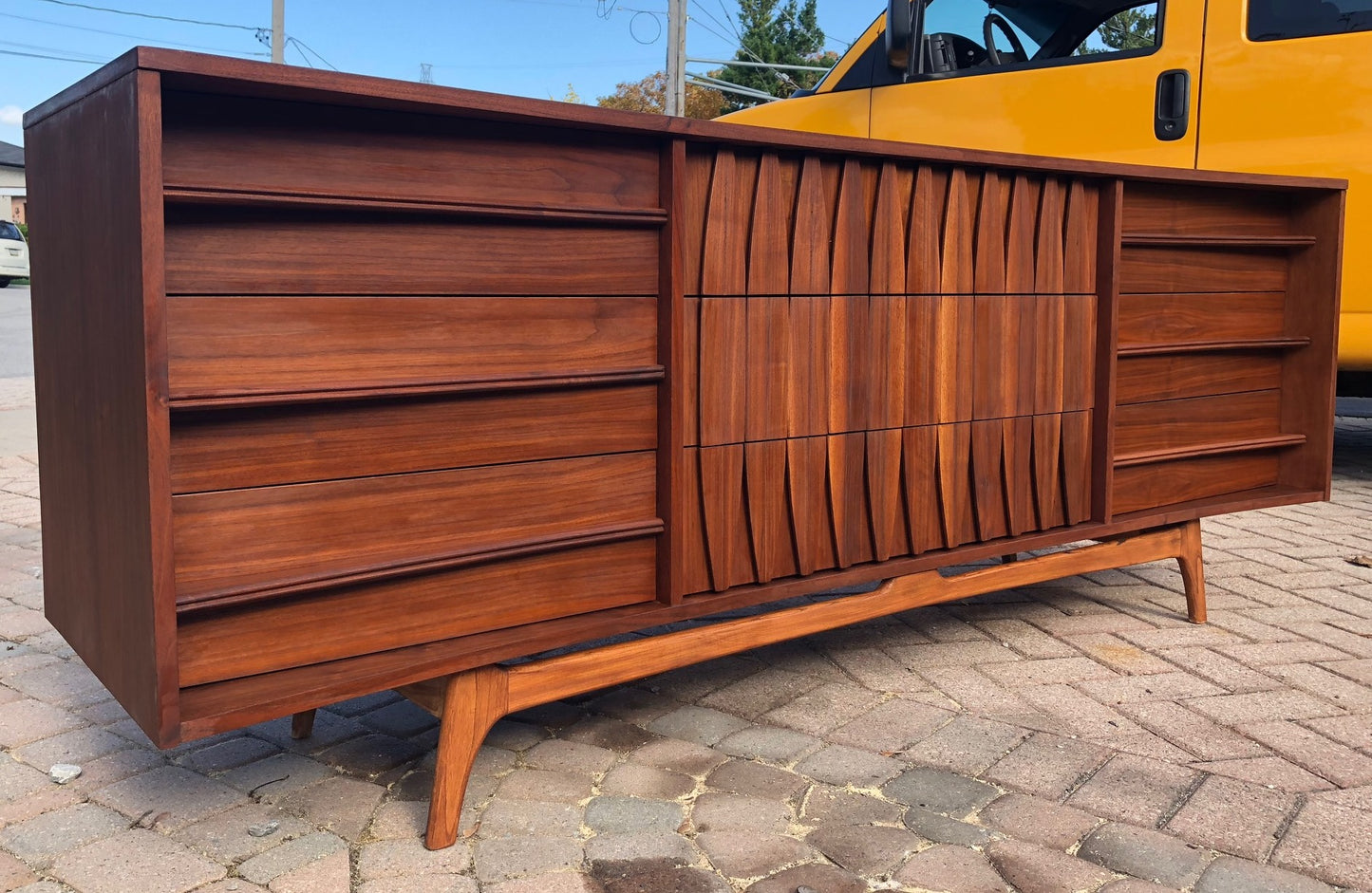 REFINISHED Sculptural MCM Walnut Dresser 9 drawers or Credenza 7ft perfect - Mid Century Modern Toronto