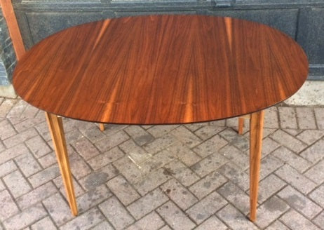 REFINISHED MCM Walnut Table Oval w 2 Leaves 54"-84" - Mid Century Modern Toronto