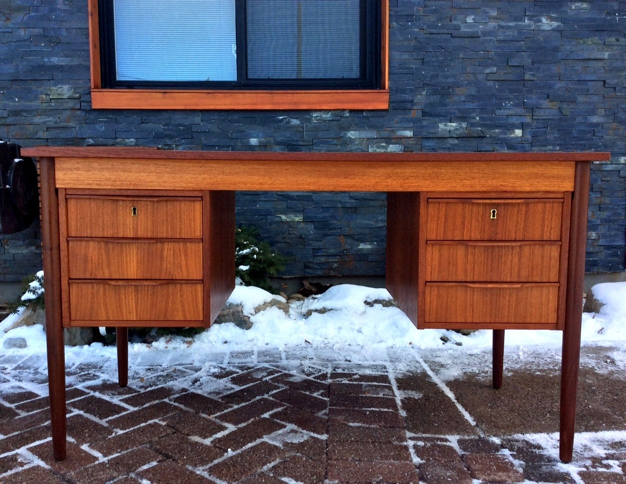 Danish Mid Century Modern Teak Desk REFINISHED Free Standing - Mid Century Modern Toronto