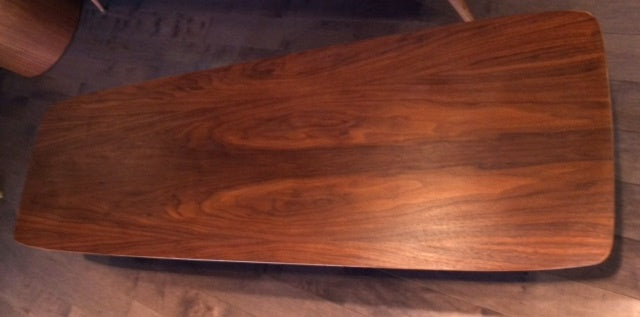 Mid Century Modern Walnut Coffee Table Surfboard with Shelf REFINISHED - Mid Century Modern Toronto