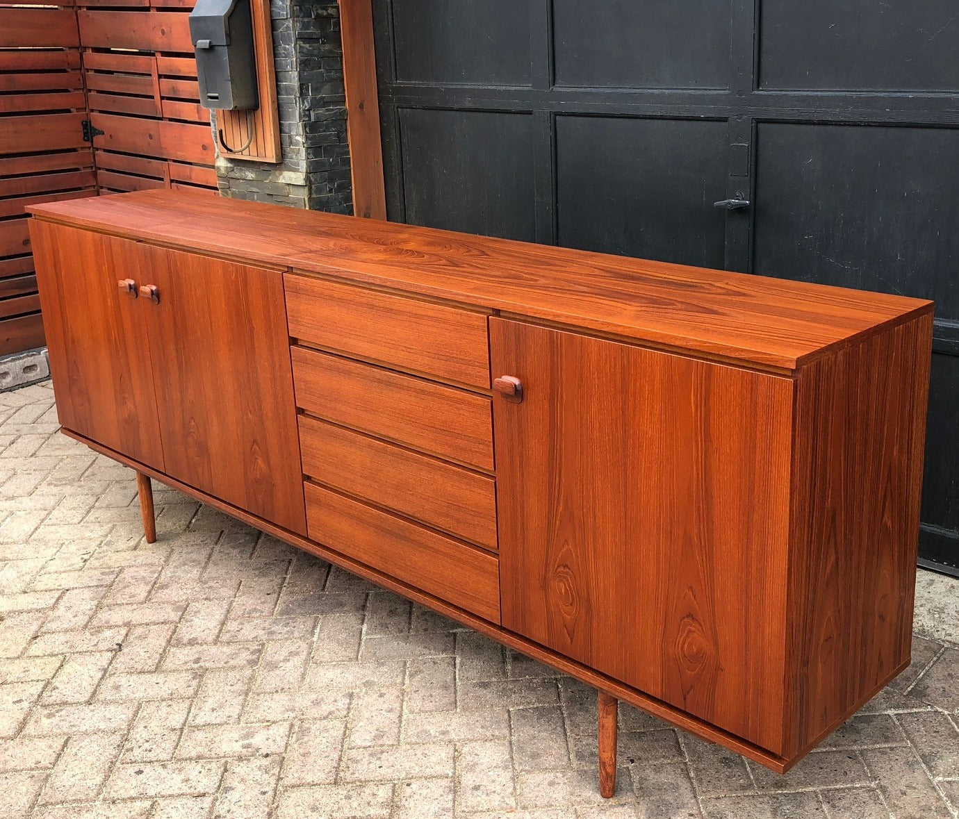 REFINISHED MCM Teak High and Long Credenza 94.5" - Mid Century Modern Toronto