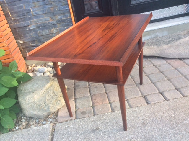 REFINISHED Danish MCM Teak Accent Table w Shelf - Mid Century Modern Toronto