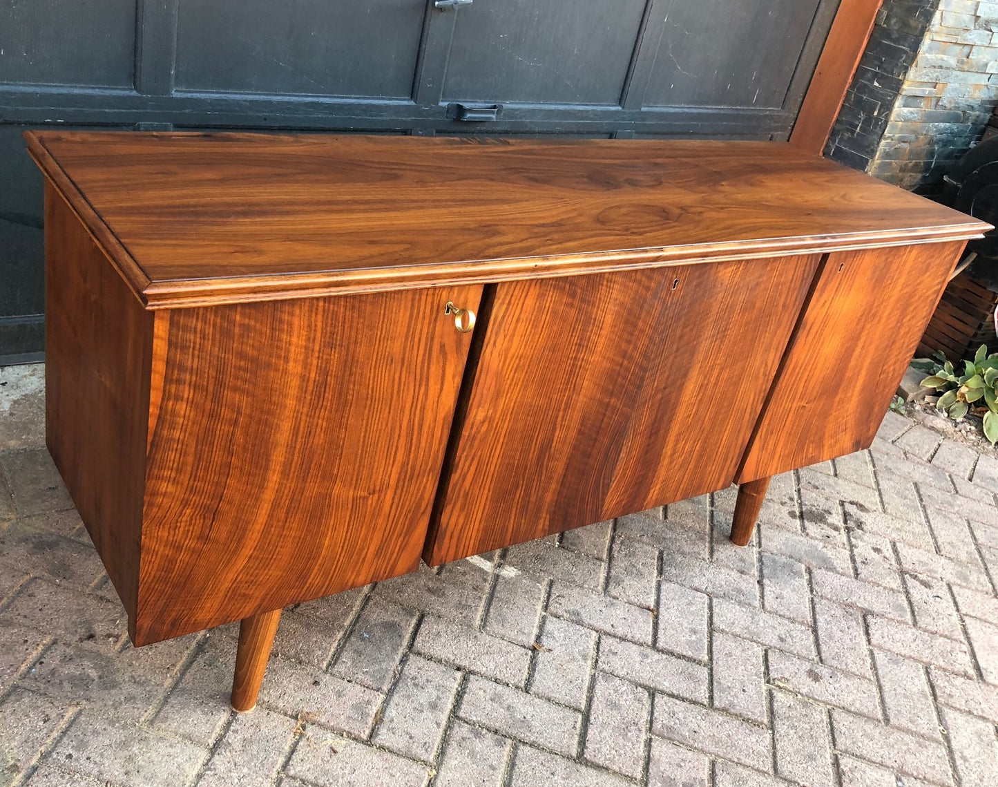 REFINISHED Italian MCM Teak & Walnut Bar Credenza 65.5" - Mid Century Modern Toronto