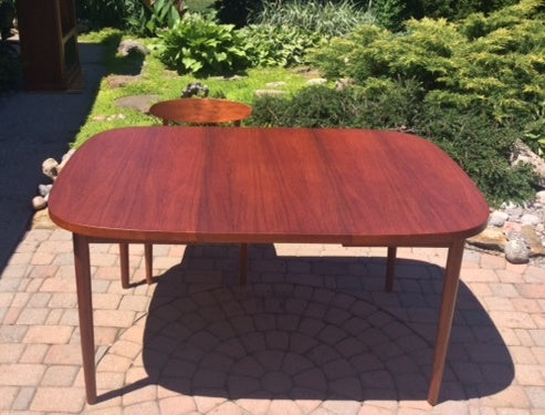 REFINISHED MCM Teak Table Rounded w 1 Leaf 40"-58" - Mid Century Modern Toronto