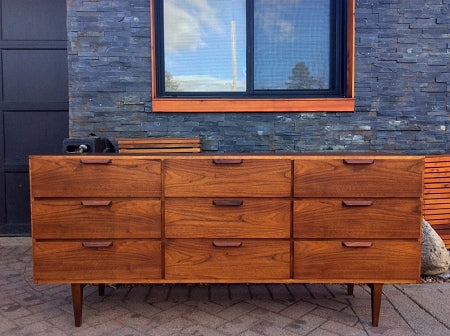 REFINISHED Walnut Mid Century Modern Dresser - Mid Century Modern Toronto