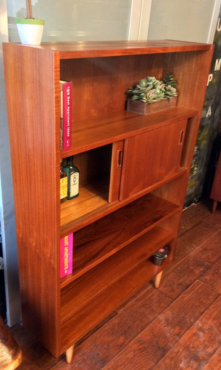 Danish MCM Teak Display Bookcase Bar Narrow REFINISHED 35.5" - Mid Century Modern Toronto
