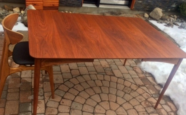 MCM Walnut Dining Table with 2 leaves REFINISHED 38"-74" - Mid Century Modern Toronto