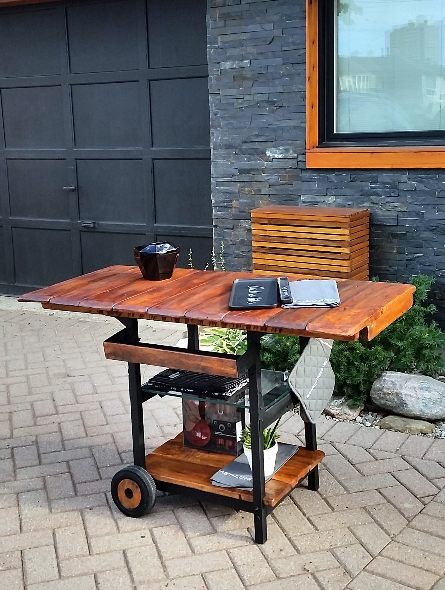 Bar Serving Cart Trolley One of the Kind Reclaimed Industrial Modern Rustic - Mid Century Modern Toronto
