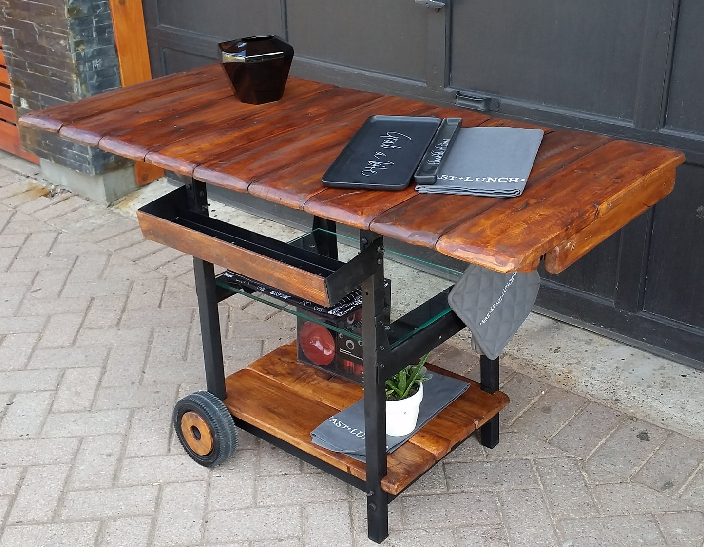Bar Serving Cart Trolley One of the Kind Reclaimed Industrial Modern Rustic - Mid Century Modern Toronto